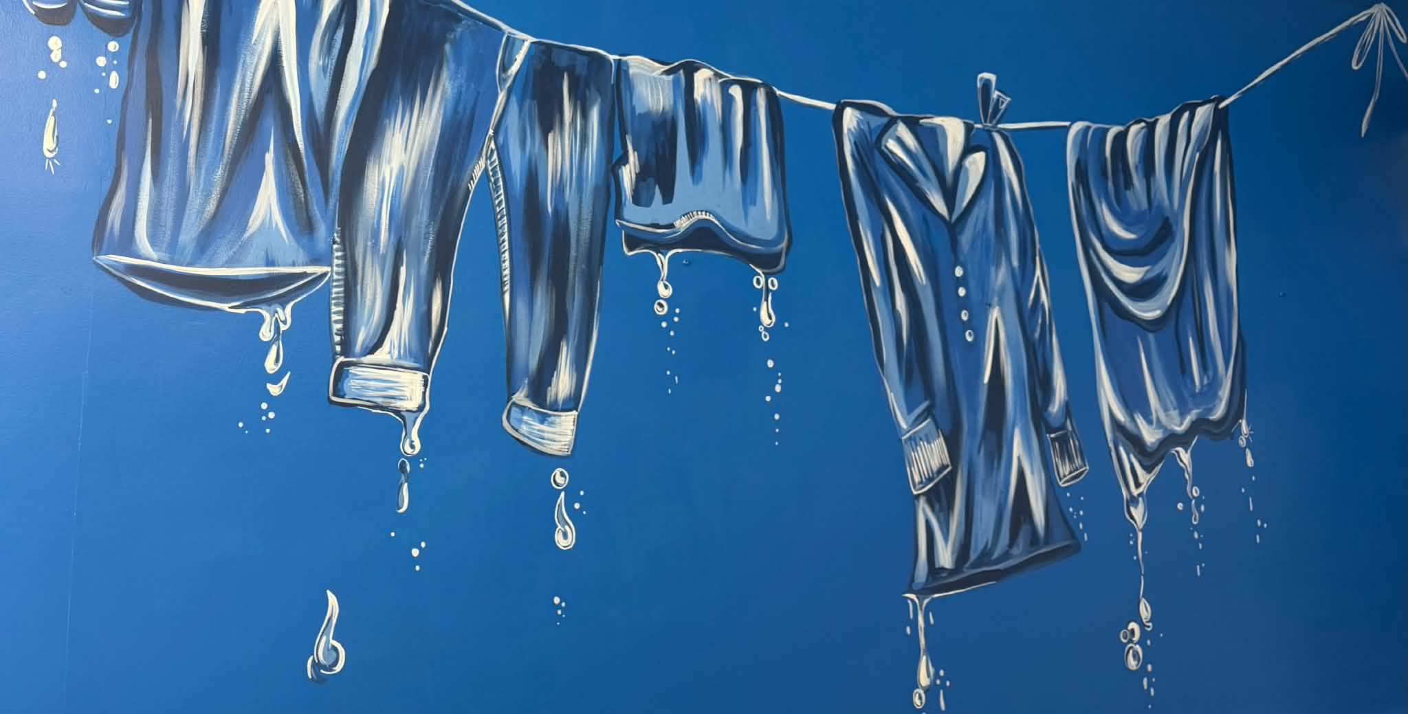 Hand-painted blue mural